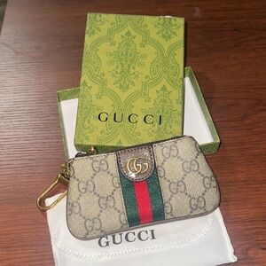 Beige and Green Supreme Key Pouch